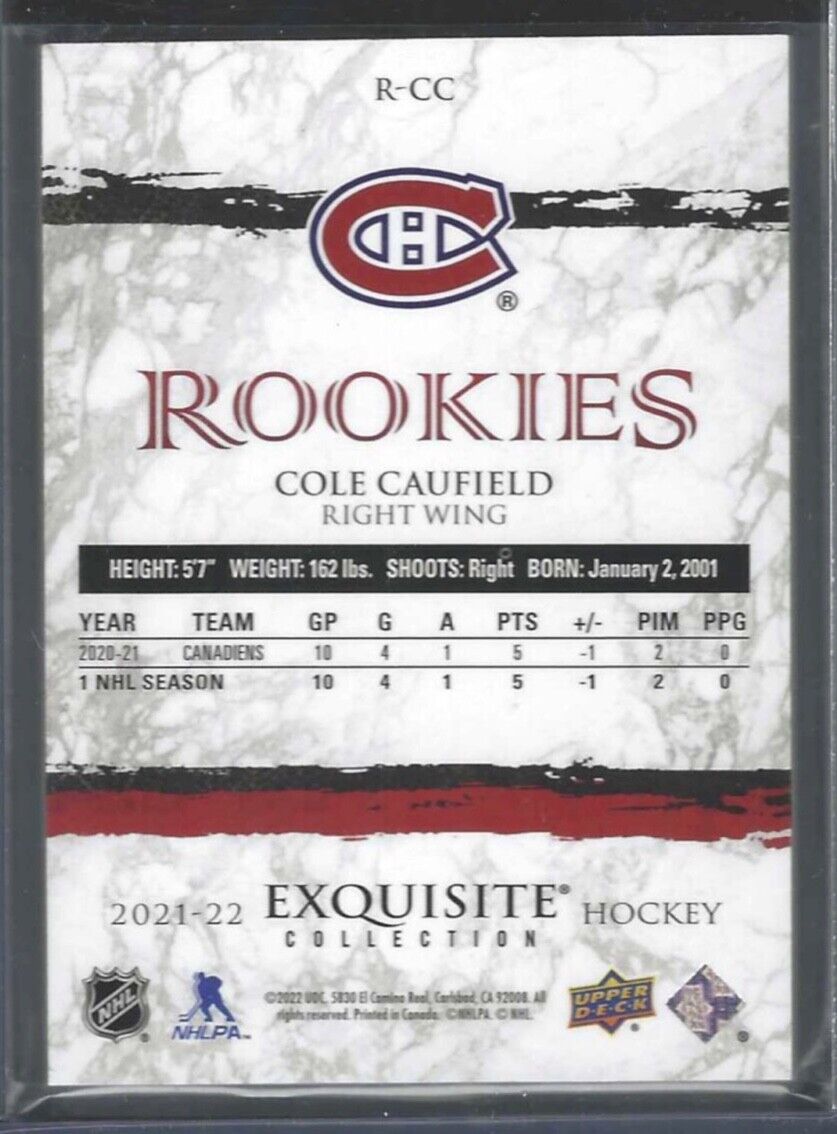 COLE CAUFIELD 2021-22 UPPER DECK EXQUISITE COLLECTION ROOKIE RC #D 094/299