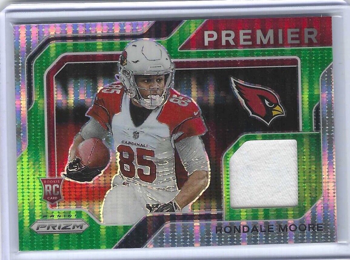 RONDALE MOORE 2021 PANINI PRIZM GREEN PULSAR PREMIER ROOKIE JERSEY PATCH RC #17