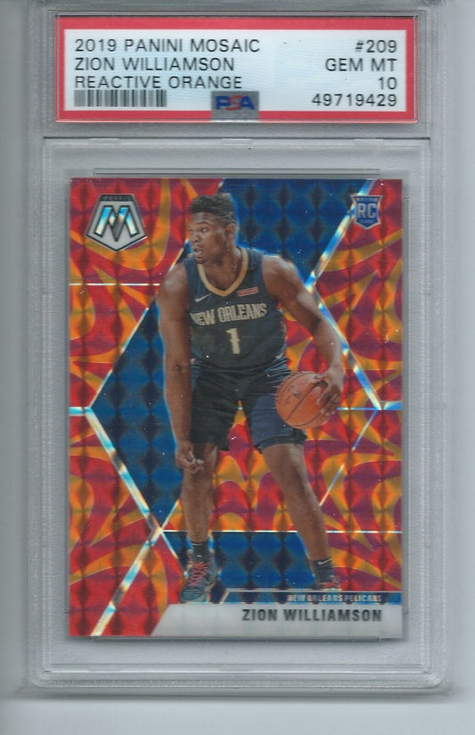 ZION WILLIAMSON 2019-20 PANINI MOAIC REACTIVE ORANGE PRIZM RC #209 PSA 10 GEM