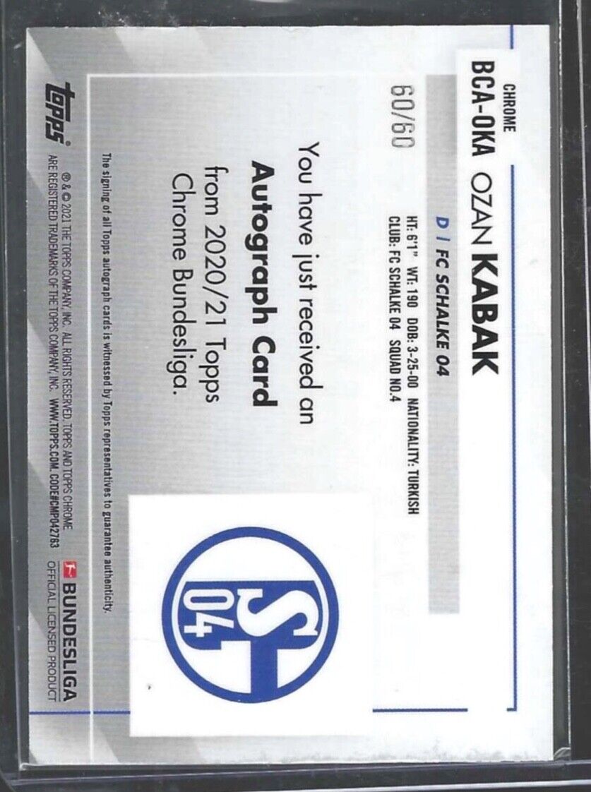 OZAN KABAK 2020-21 TOPPS CHROME BUNDESLIGA GOLD REFRACTOR AUTO #D 60/60