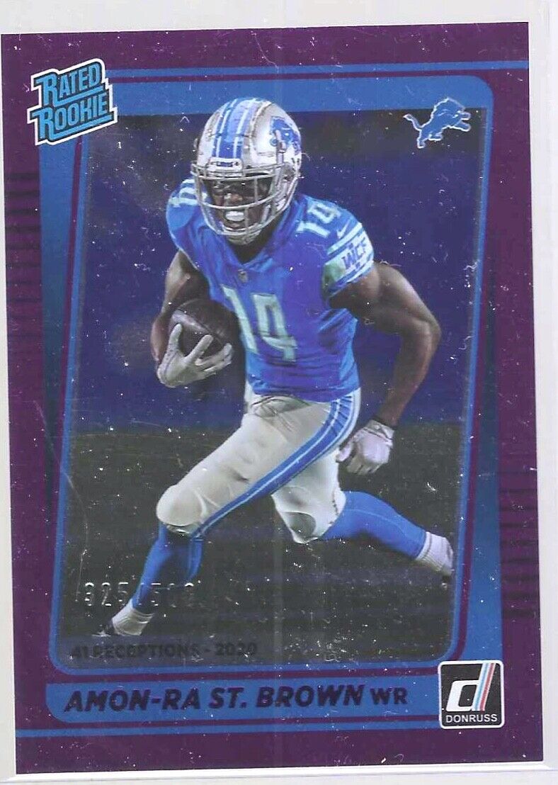 AMON-RA ST BROWN 2021 PANINI DONRUSS PURPLE STAT LINE RATED ROOKIE RC #D 325/500