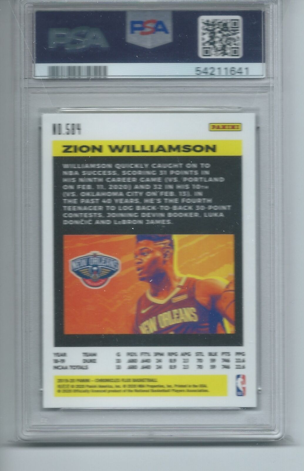 ZION WILLIAMSON 2019-20 PANINI CHRONICLES FLUX RC #584 PSA 10 GEM MINT