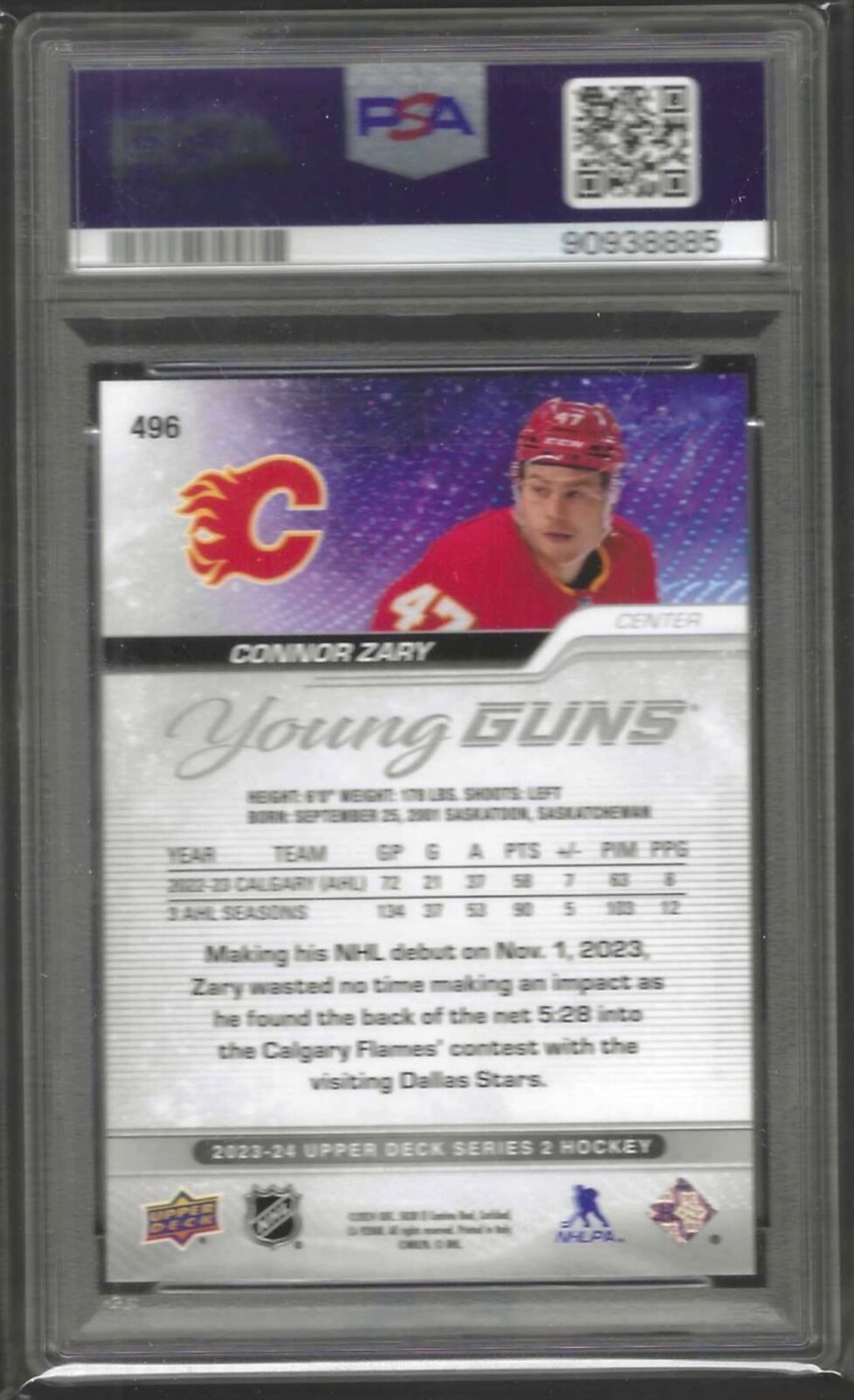 CONNOR ZARY 2023 UPPER DECK YOUNG GUNS ROOKIE RC PSA 10 GEM MINT #496