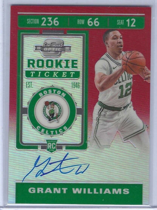 GRANT WILLIAMS 2019-20 PANINI OPTIC CONTENDERS RED HOLO ROOKIE AUTO RC #D 81/149