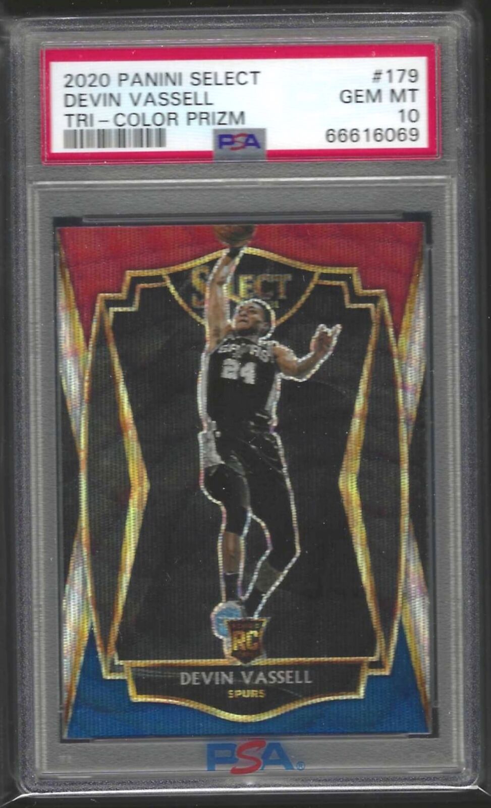 DEVIN VASSELL 2020-21 PANINI SELECT PREMIER TRI-COLOR PRIZM RC #179 PSA 10 POP 3