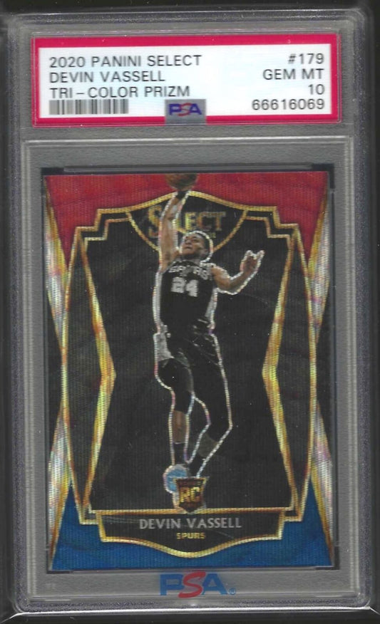 DEVIN VASSELL 2020-21 PANINI SELECT PREMIER TRI-COLOR PRIZM RC #179 PSA 10 POP 3