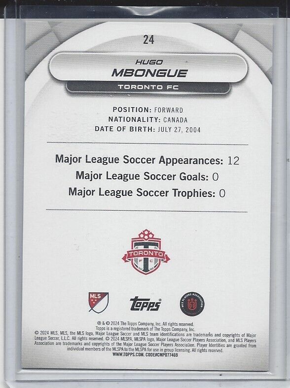 HUGO MBONGUE 2024 TOPPS MLS SUPERSTARS ORANGE SEISMIC RC #D 17/25