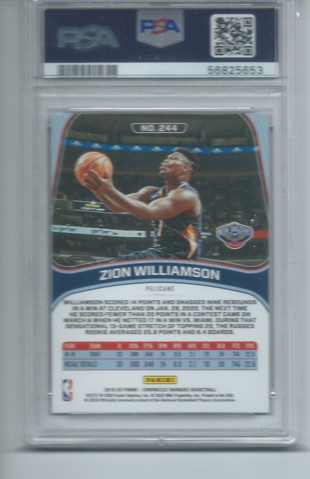 ZION WILLIAMSON 2019-20 PANINI CHRONICLES MARQUEE RC #244 PSA 10 GEM MINT