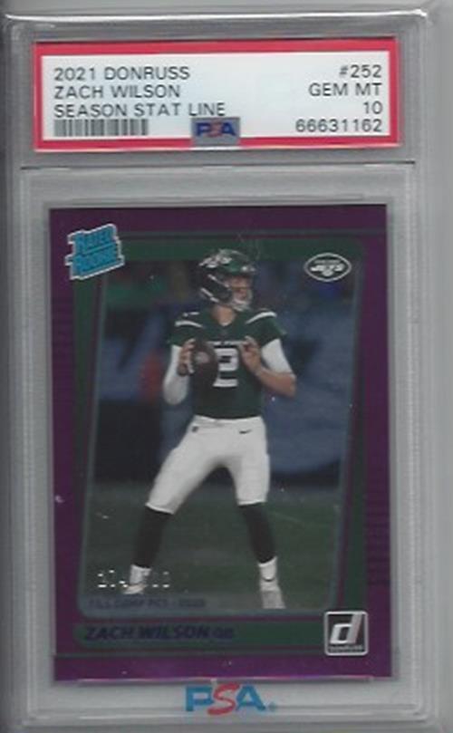 ZACH WILSON 2021 DONRUSS SEASON STAT LINE PURPLE ROOKIE RC #D 274/500 PSA 10 GEM