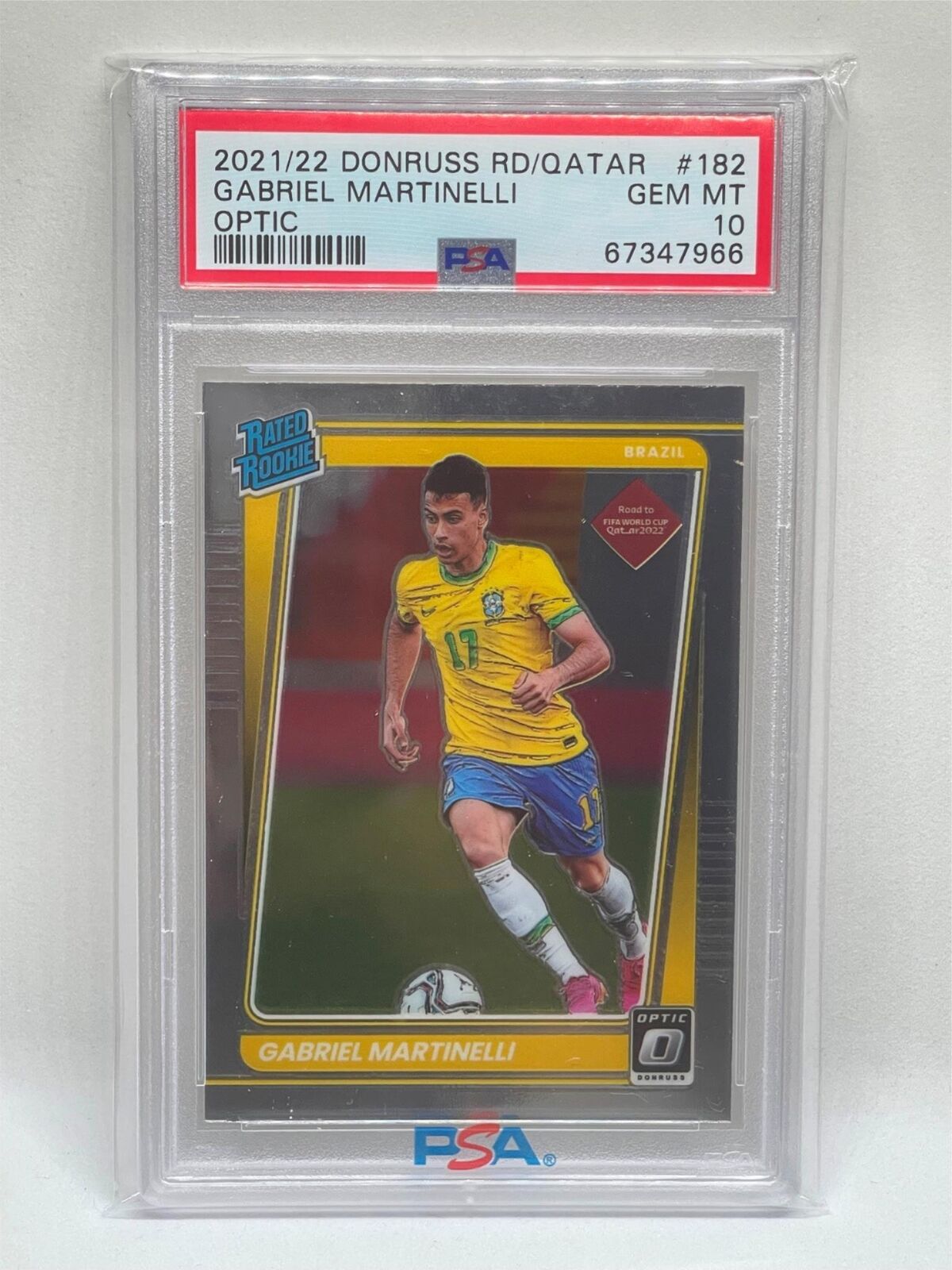 GABRIEL MARTINELLI 2021-22 DONRUSS ROAD TO QATAR OPTIC ROOKIE RC #182 PSA 10