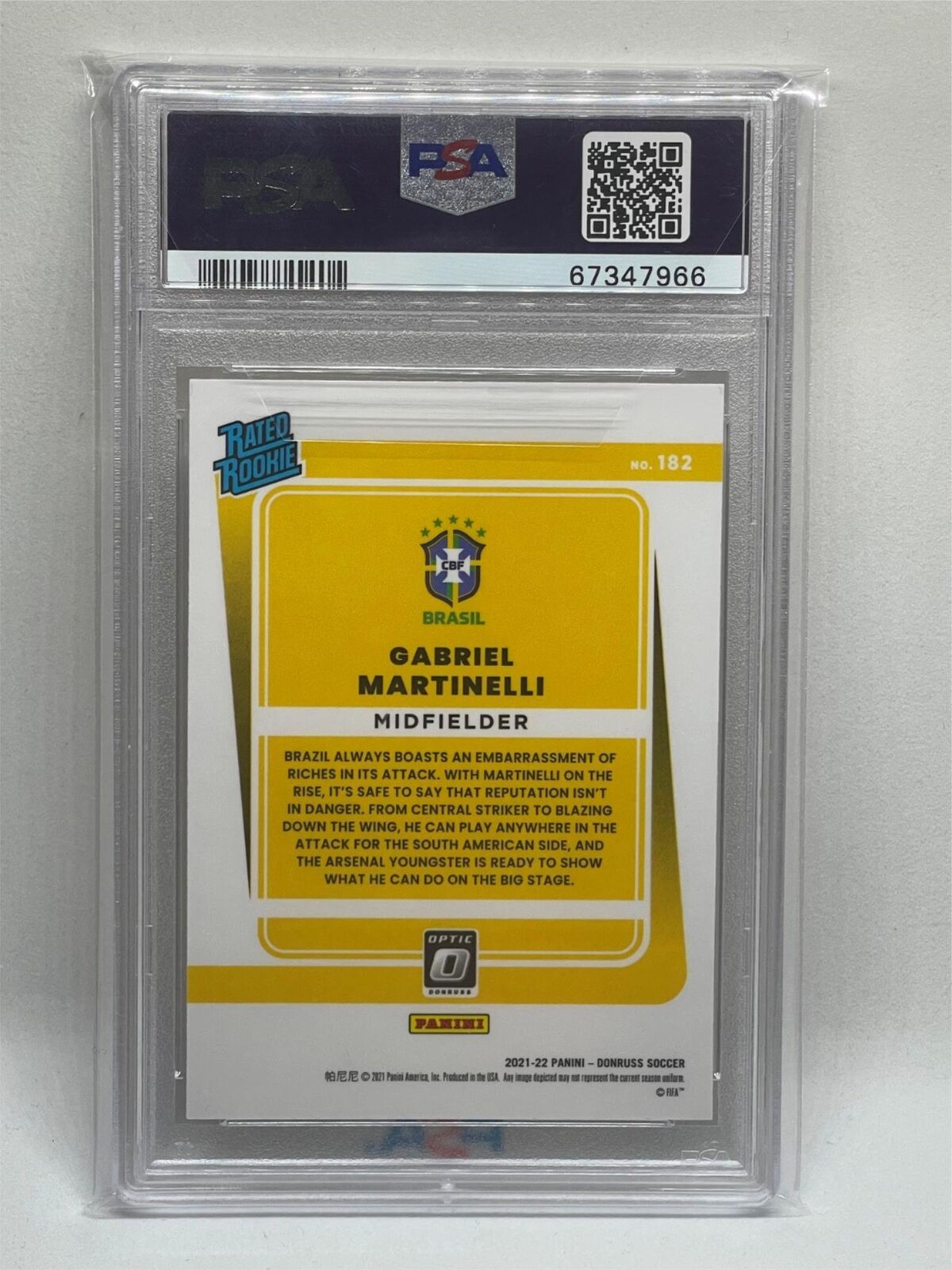 GABRIEL MARTINELLI 2021-22 DONRUSS ROAD TO QATAR OPTIC ROOKIE RC #182 PSA 10