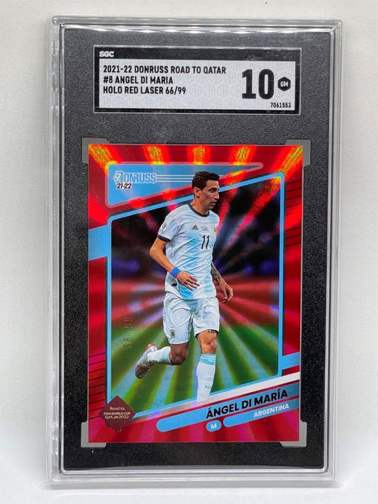 ANGEL DI MARIA  2021-22 DONRUSS ROAD TO QATAR HOLO RED LASER #D 66/99 SGC 10