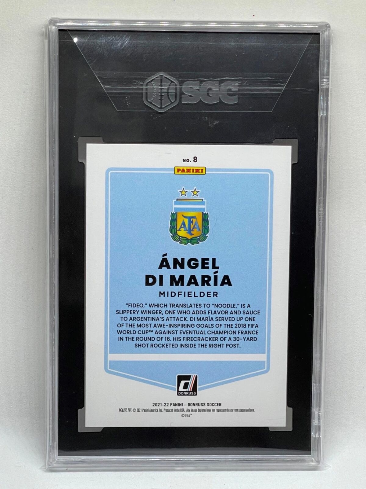ANGEL DI MARIA  2021-22 DONRUSS ROAD TO QATAR HOLO RED LASER #D 66/99 SGC 10