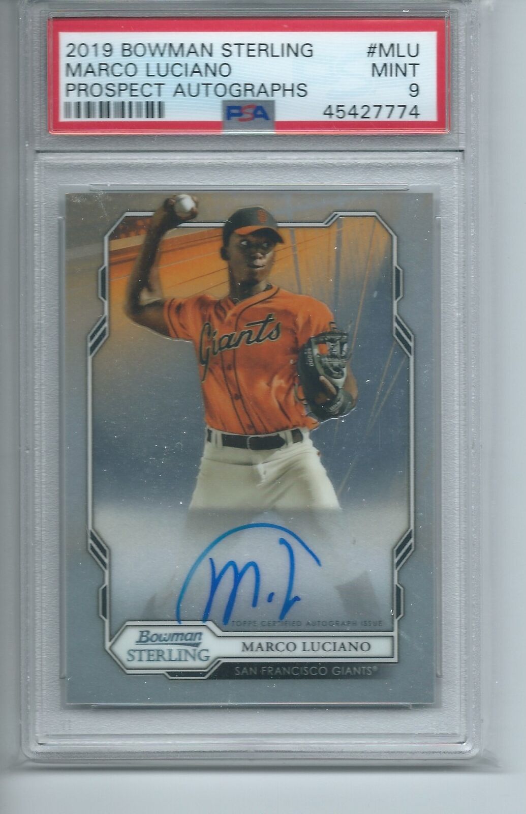 MARCO LUCIANO 2019 BOWMAN STERLING PROSPECT ON CARD AUTO #MLU PSA 9 MINT