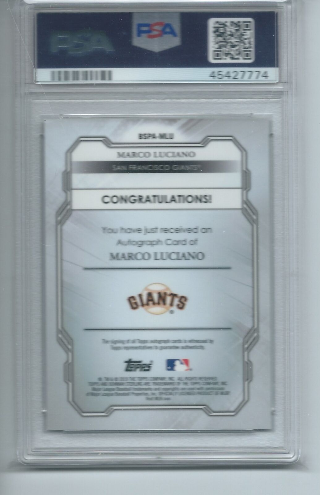 MARCO LUCIANO 2019 BOWMAN STERLING PROSPECT ON CARD AUTO #MLU PSA 9 MINT