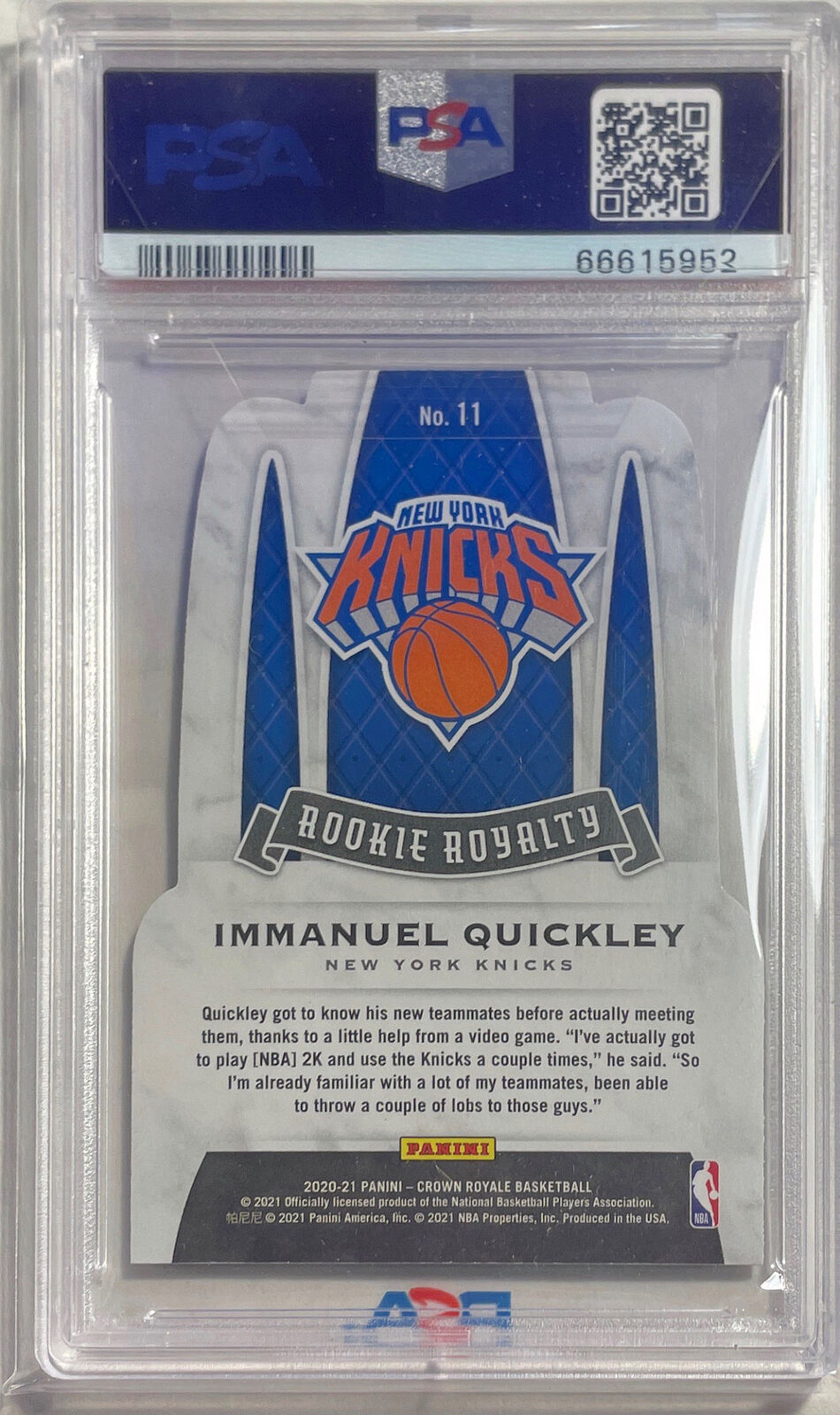 IMMANUEL QUICKLEY 2020 CROWN ROYALE PURPLE ROYALTY RC #D 20/25 PSA 9 POP 1/1