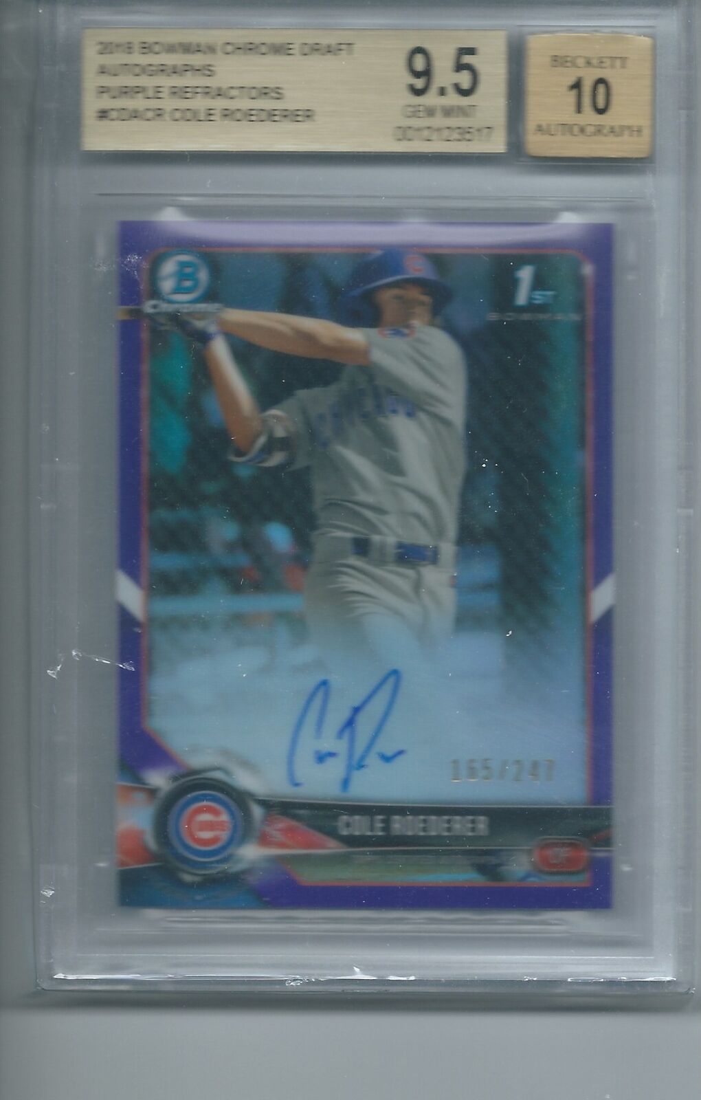 COLE ROEDERER 2018 BOWMAN CHROME DRAFT PURPLE REFRACTOR AUTO 1ST /247 BGS 9.5