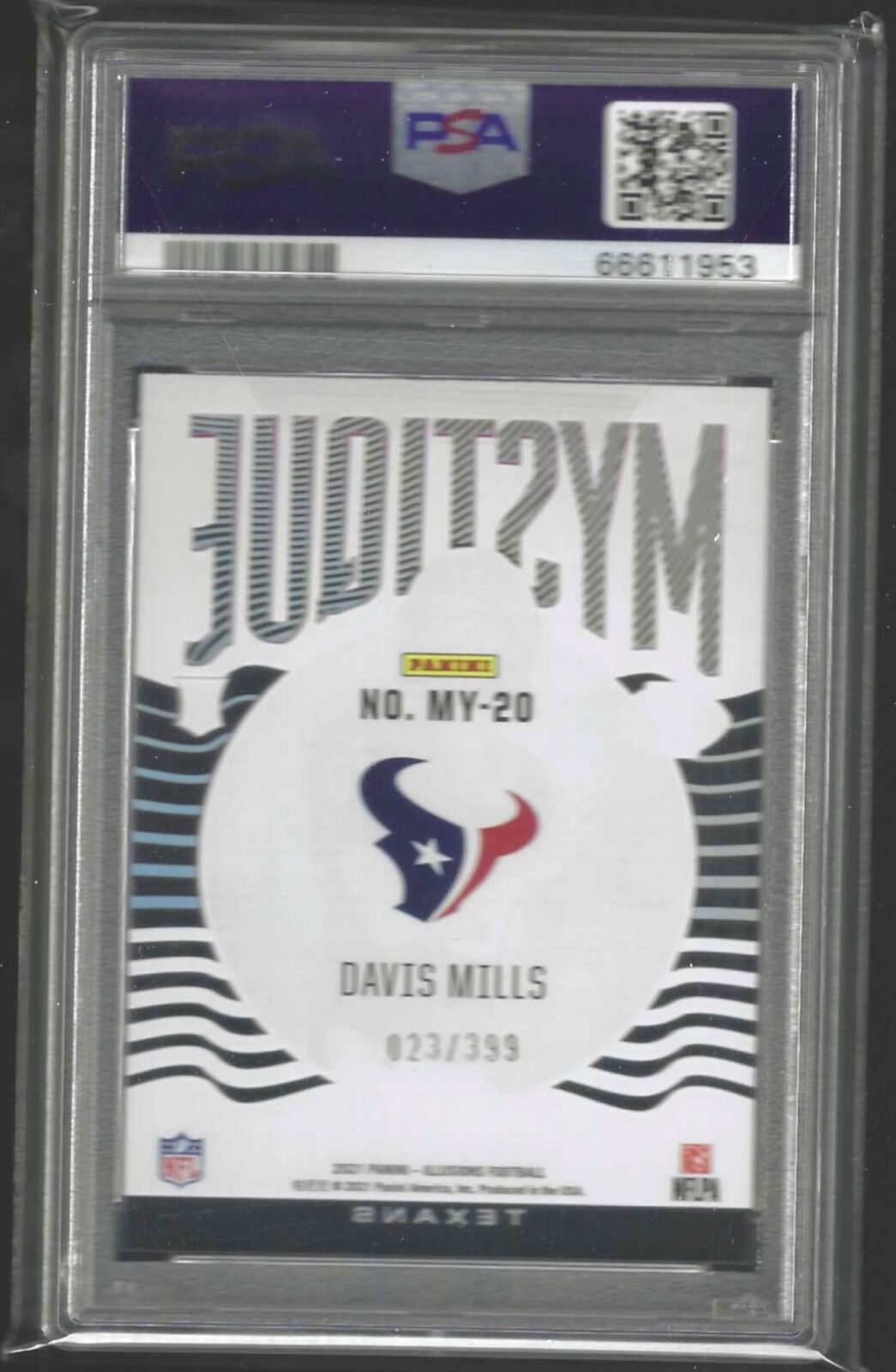 DAVIS MILLS 2021 PANINI ILLUSIONS MYSTIQUE PINK ACETATE RC /399 PSA 9 POP 1/1