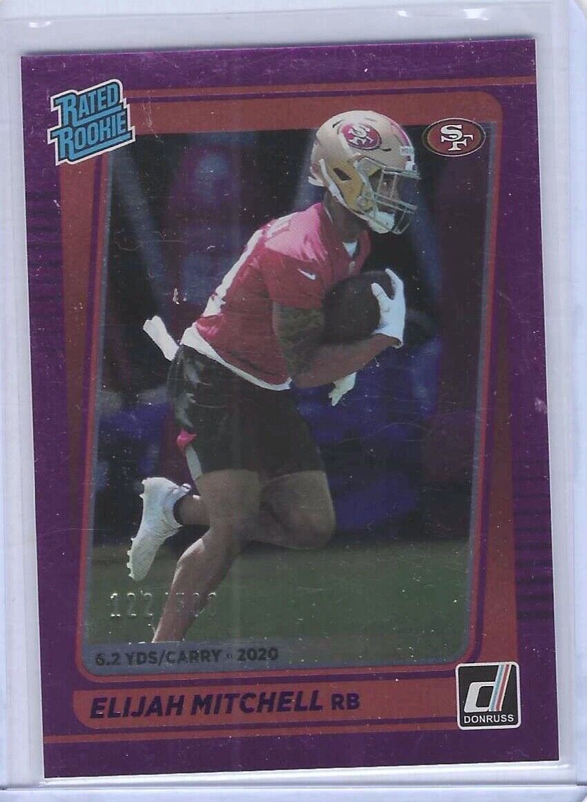 ELIJAH MITCHELL 2021 PANINI DONRUSS PURPLE STAT LINE RATED ROOKIE RC #D /500