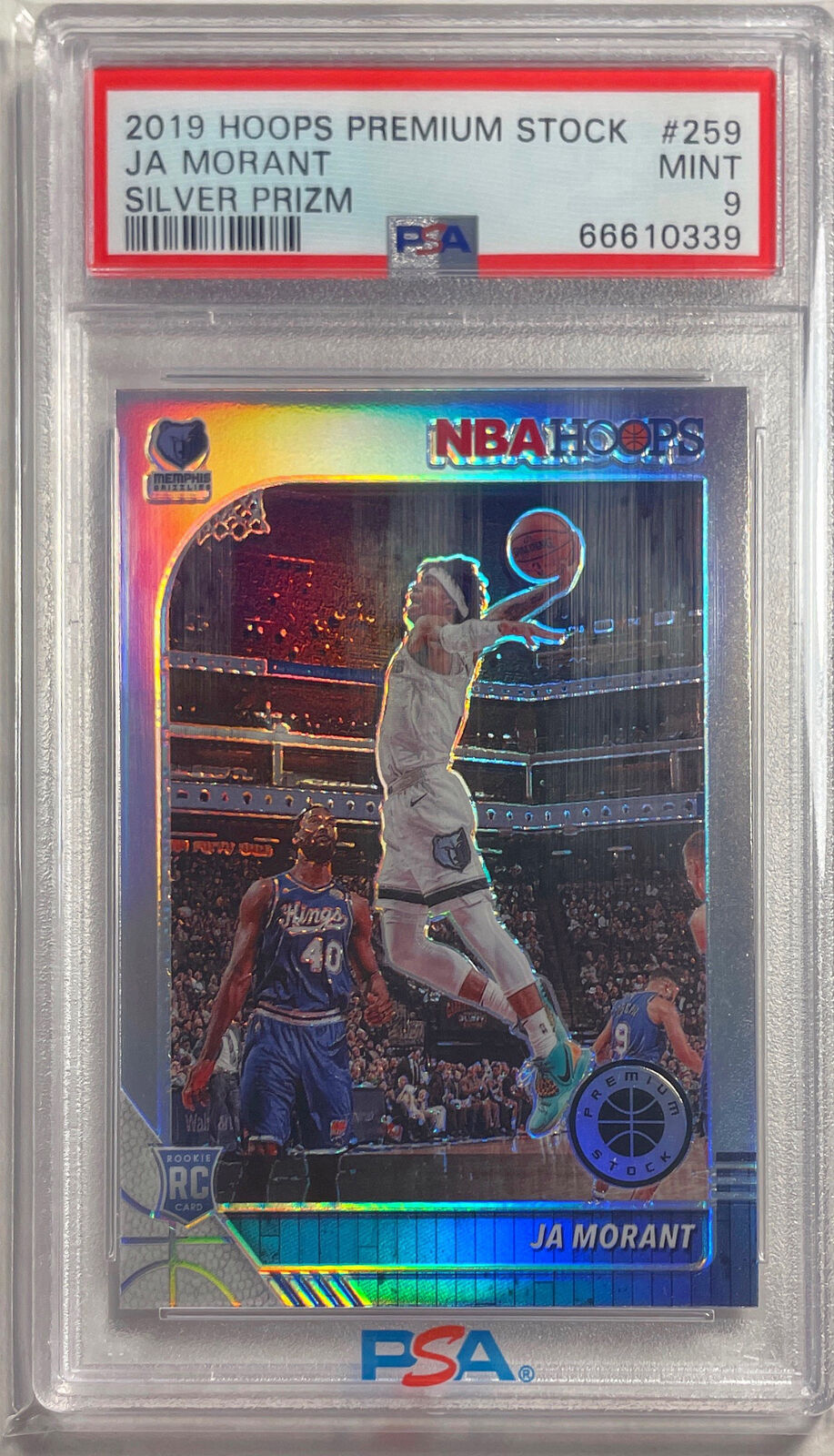 JA MORANT 2019-20 PANINI HOOPS PREMIUM STOCK SILVER PRIZM ROOKIE RC #259 PSA 9