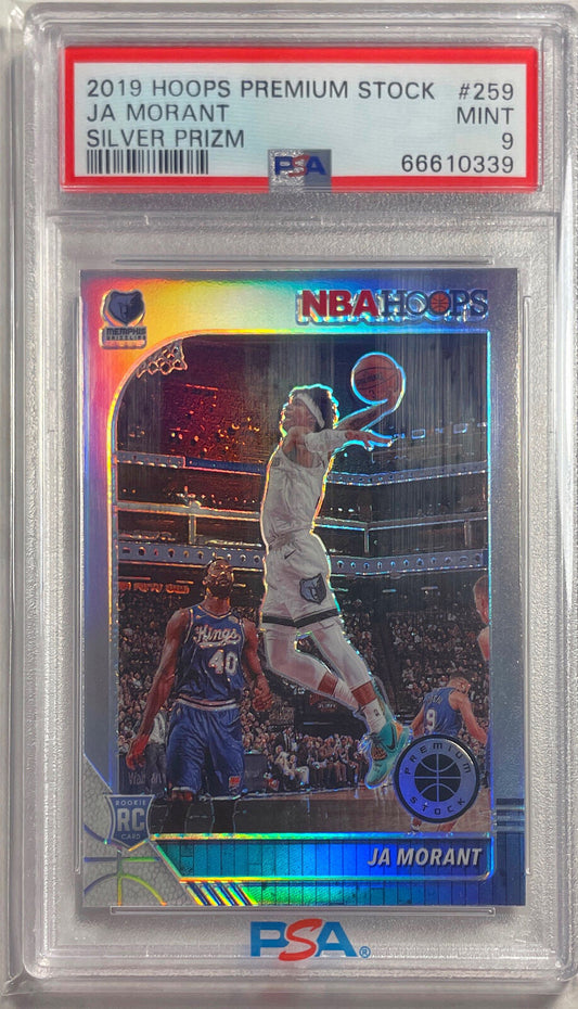 JA MORANT 2019-20 PANINI HOOPS PREMIUM STOCK SILVER PRIZM ROOKIE RC #259 PSA 9