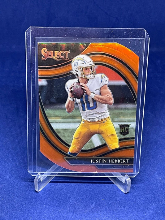 JUSTIN HERBERT 2020 PANINI SELECT FIELD LEVEL ORANGE PRIZM DIE CUT RC #344