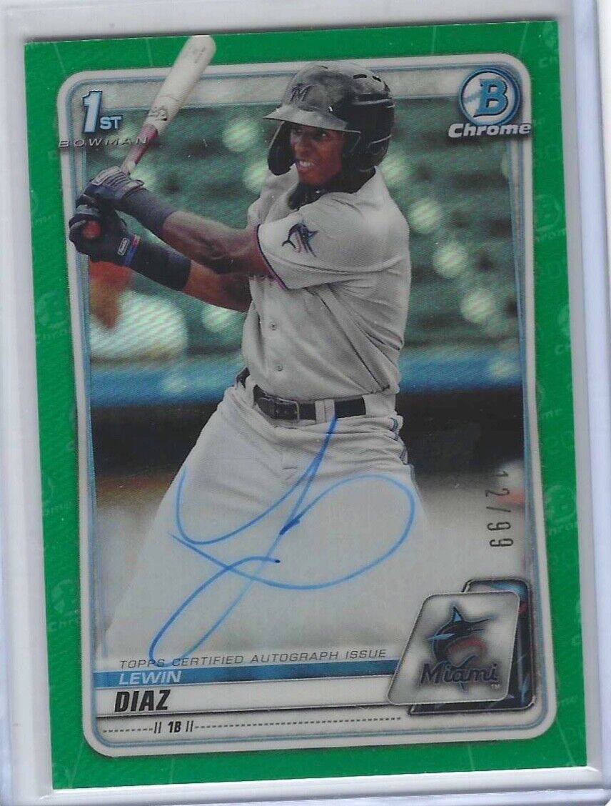 LEWIN DIAZ 2020 BOWMAN CHROME GREEN REFRACTOR 1ST PROSPECT AUTO #D 12/99