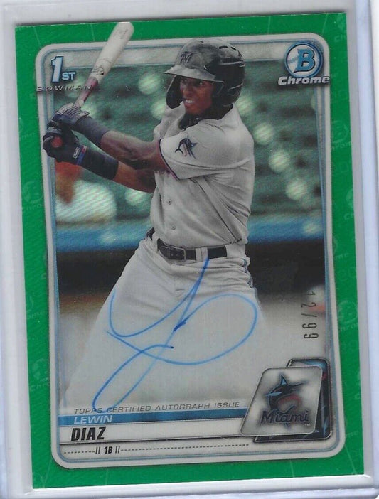 LEWIN DIAZ 2020 BOWMAN CHROME GREEN REFRACTOR 1ST PROSPECT AUTO #D 12/99