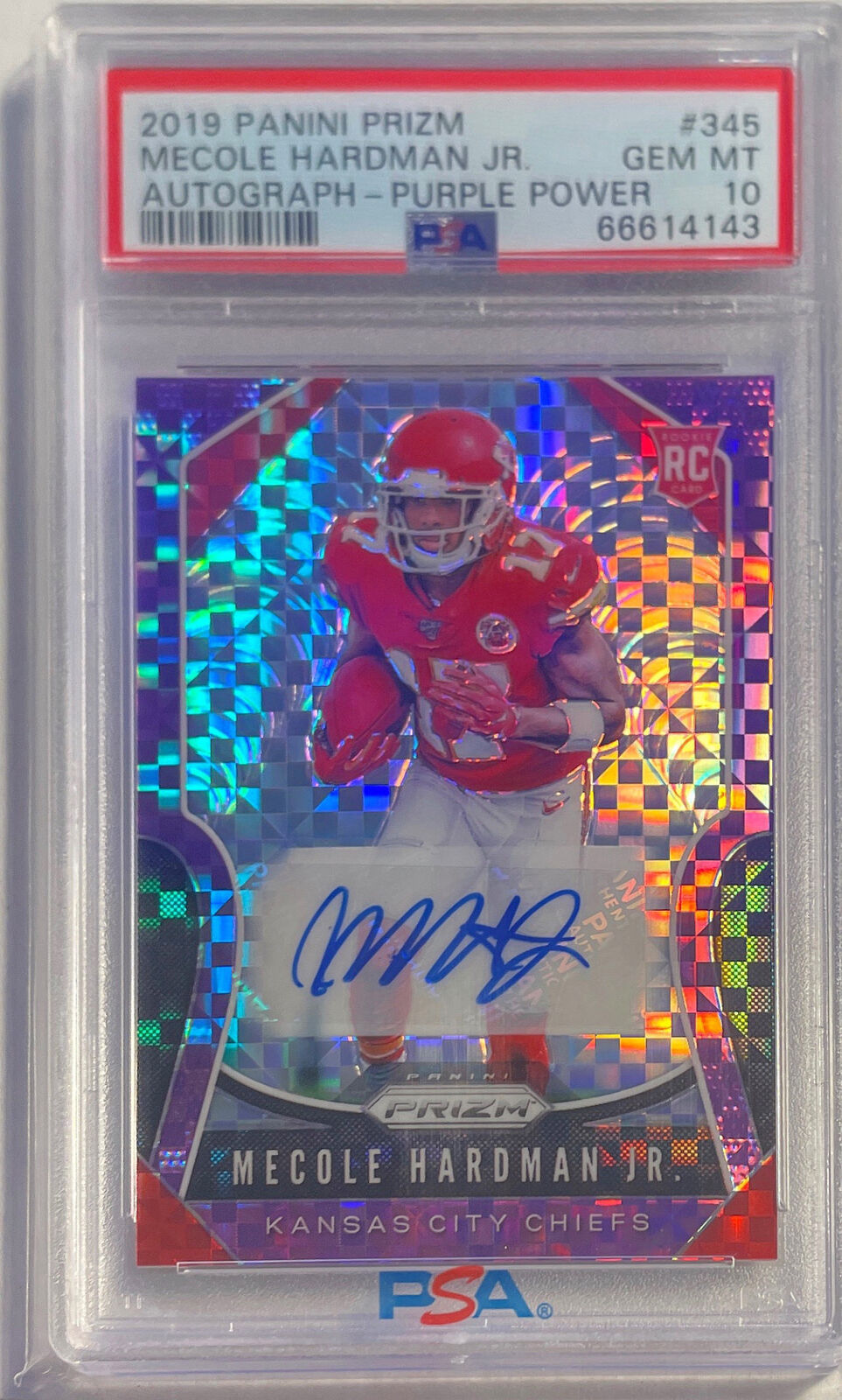 MECOLE HARDMAN JR. 2019 PRIZM PURPLE POWER AUTO PRIZM RC #D /49 PSA 10 GEM POP 4