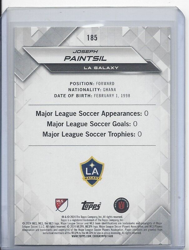 JOSEPH PAINTSIL 2024 TOPPS MLS SUPERSTARS GREEN UNCOMMON RC #154