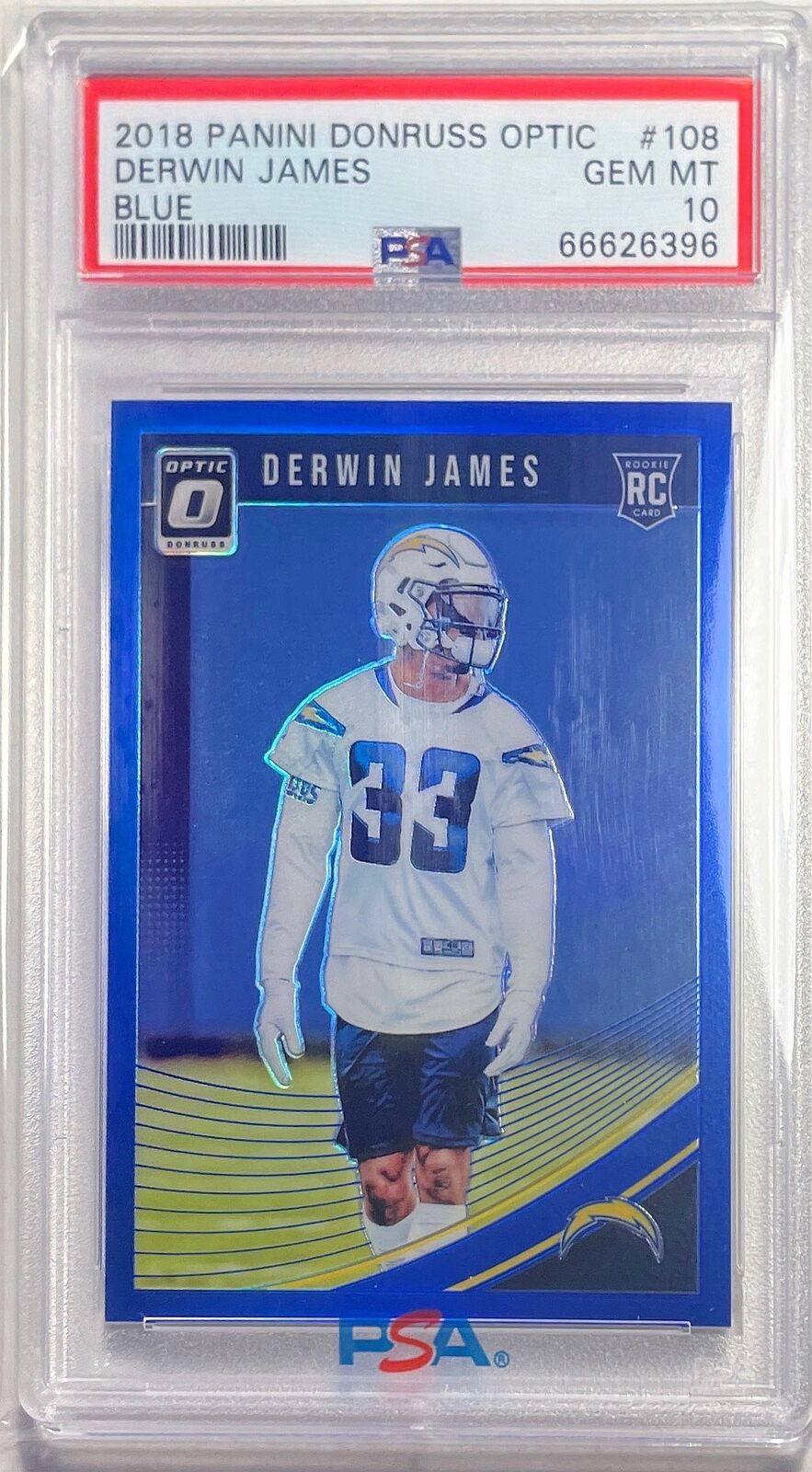 DERWIN JAMES 2018 DONRUSS OPTIC BLUE HOLO ROOKIE RC #D /149 PSA 10 GEM POP 5