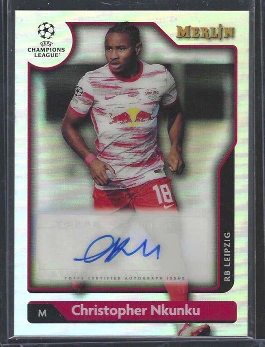 CHRISTOPHER NKUNKU 2021-22 TOPPS MERLIN UEFA SILVER REFRACTOR AUTO #A-CN