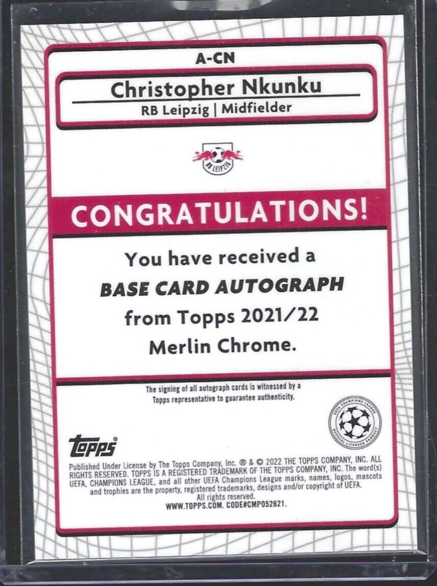 CHRISTOPHER NKUNKU 2021-22 TOPPS MERLIN UEFA SILVER REFRACTOR AUTO #A-CN