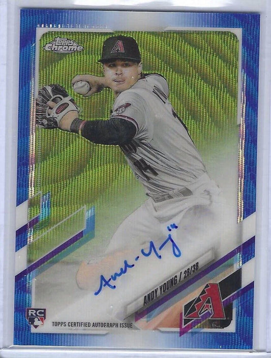 ANDY YOUNG 2021 TOPPS CHROME BLUE WAVE REFRACTOR ROOKIE AUTO RC #D 049/150