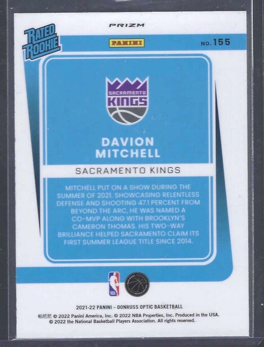 DAVION MITCHELL 2021-22 PANINI DONRUSS OPTIC GOLD WAVE RATED ROOKIE RC SSP #155