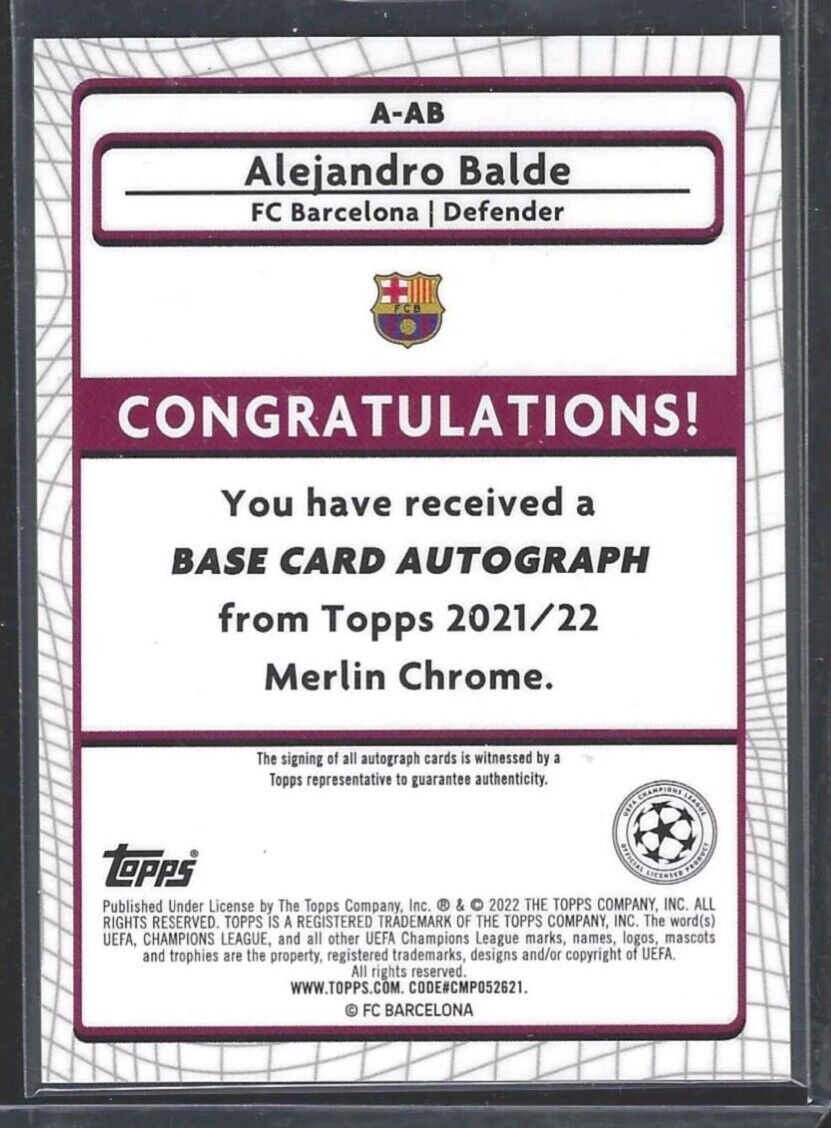ALEJANDRO BALDE 2021-22 TOPPS MERLIN UEFA SILVER REFRACTOR ROOKIE AUTO RC #A-AB