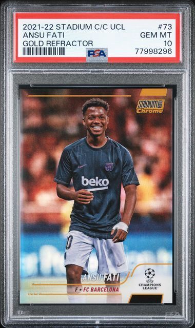 ANSU FATI 2021-22 STADIUM CLUB CHROME UCL GOLD REFRACTOR 48/50 PSA 10 GEM POP 3