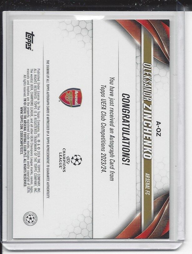 OLEKSANDR ZINCHENKO 2023-24 TOPPS CLUB COMPETITIONS SILVER FOIL ARSENAL AUTO