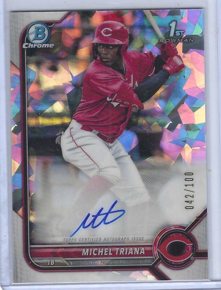 MICHEL TRIANA 2022 BOWMAN CHROME ATOMIC REFRACTOR 1ST PROSPECT AUTO #D 042/100