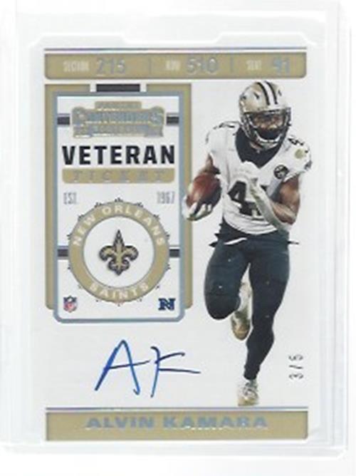 ALVIN KAMARA 2019 CONTENDERS VETERAN TICKET STUB DIE CUT ON CARD AUTO #D 3/5