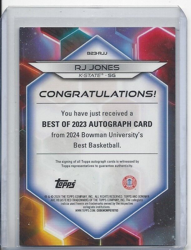 1/1 RJ JONES 2023 BOWMAN'S BEST U ORANGE GEOMETRIC REFRACTOR AUTO #D 1/25 JSY #1