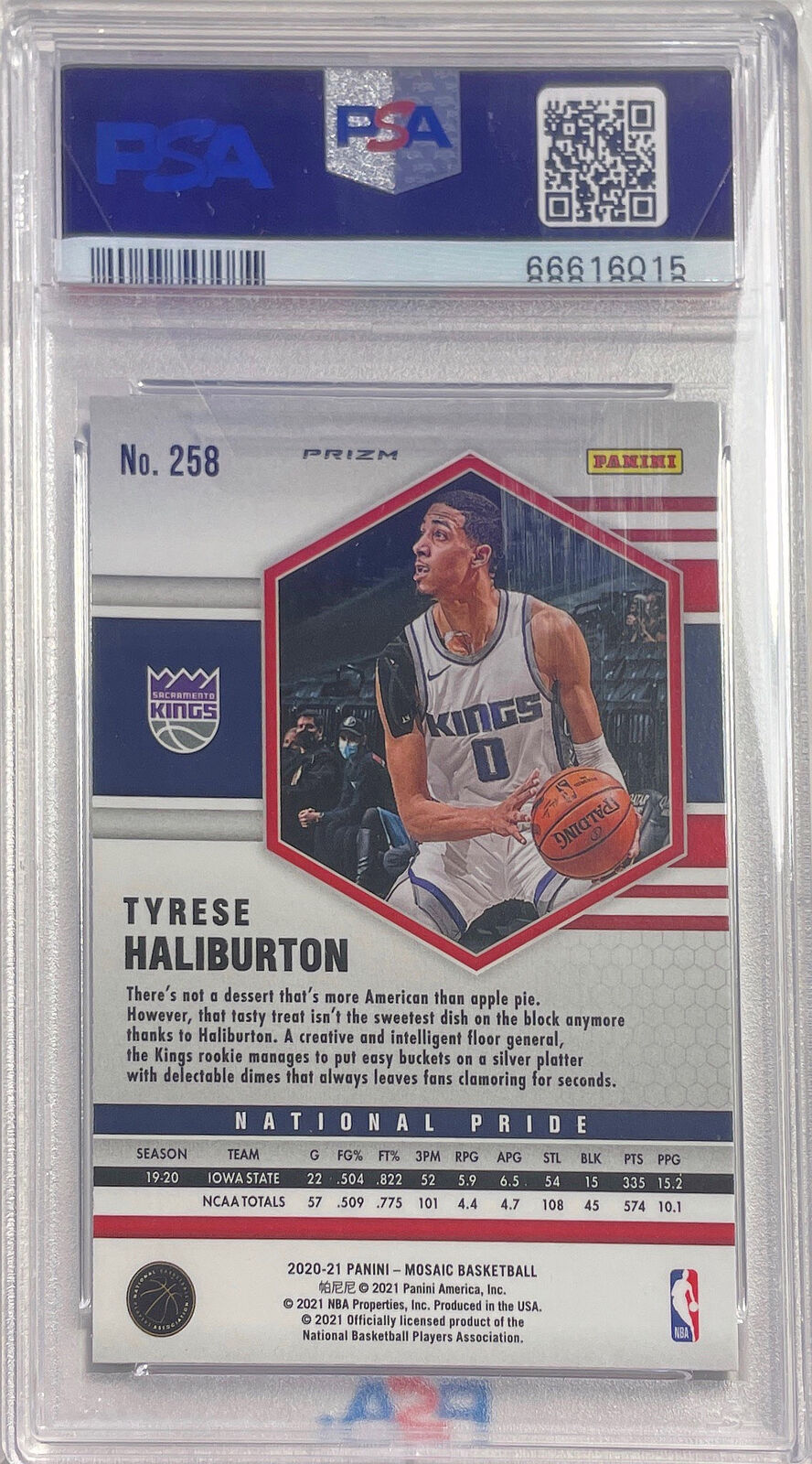 TYRESE HALIBURTON 2020-21 PANINI MOSAIC GREEN PRIZM RC #258 PSA 9 MINT POP 6