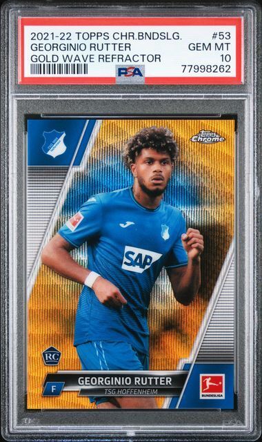 GEORGINIO RUTTER 2021 TOPPS CHROME BUNDESLIGA GOLD WAVE REFRACTOR RC /50 PSA 10