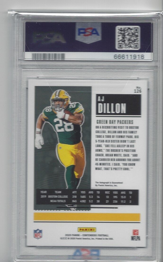 AJ DILLON 2020 CONTENDERS CHAMPIONSHIP TICKET ON CARD AUTO RC /49 PSA 10 POP 1/1