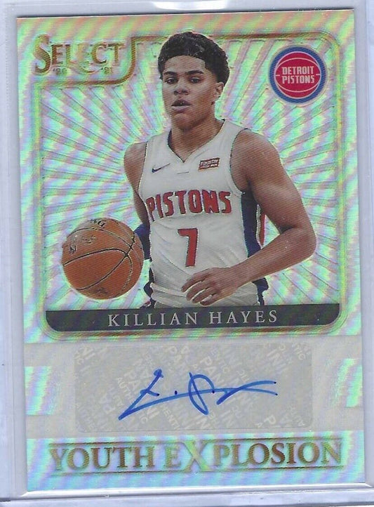 KILLIAN HAYES 2020-21 PANINI SELECT YOUTH EXPLOSION SILVER PRIZM ROOKIE AUTO RC