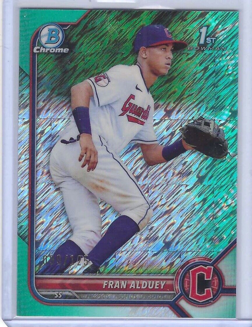 FRAN ALDUEY 2022 BOWMAN CHROME AQUA SHIMMER REFRACTOR 1ST PROSPECT #D 099/125