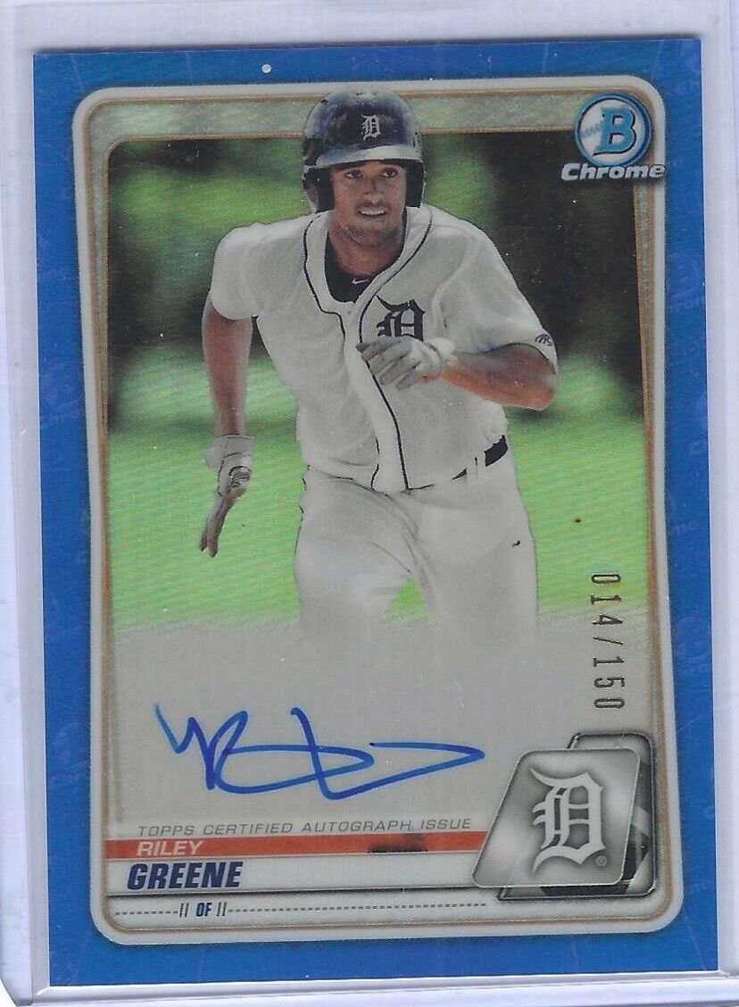 RILEY GREENE 2020 BOWMAN CHROME BLUE REFRACTOR PROSPECT AUTO #D 014/150