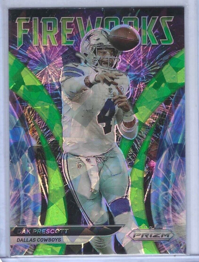 DAK PRESCOTT 2021 PANINI PRIZM GREEN CRACKED ICE PRIZM FIREWORKS SP #F-17