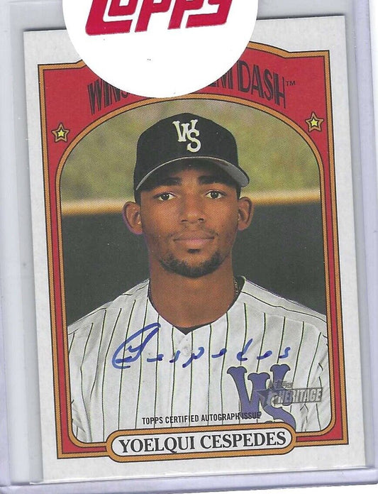 YOELQUI CESPEDES 2021 TOPPS HERITAGE MINORS REAL ONE PROSPECT ON CARD AUTO