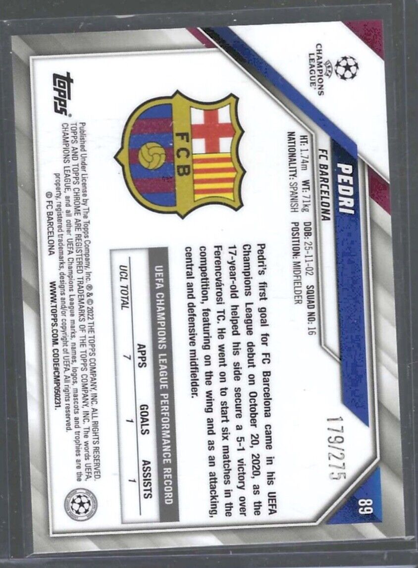 PEDRI 2021-22 TOPPS CHROME UCL UEFA BLACK MINI DIAMOND REFRACTOR #D 179/275